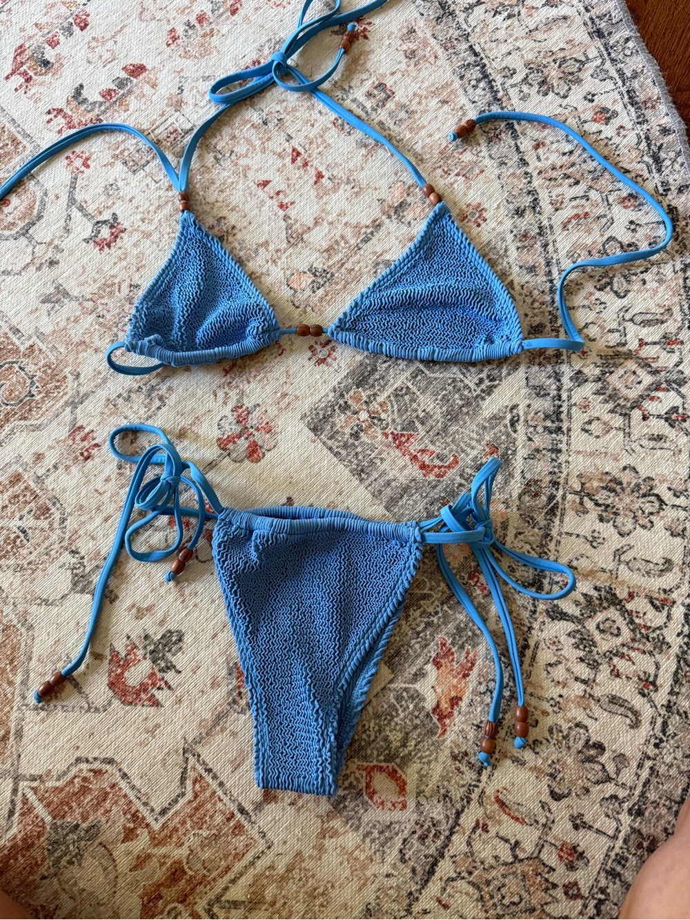 Blue Smocked Tie-Side Triangle Bikini - Brand Lokal Florida
